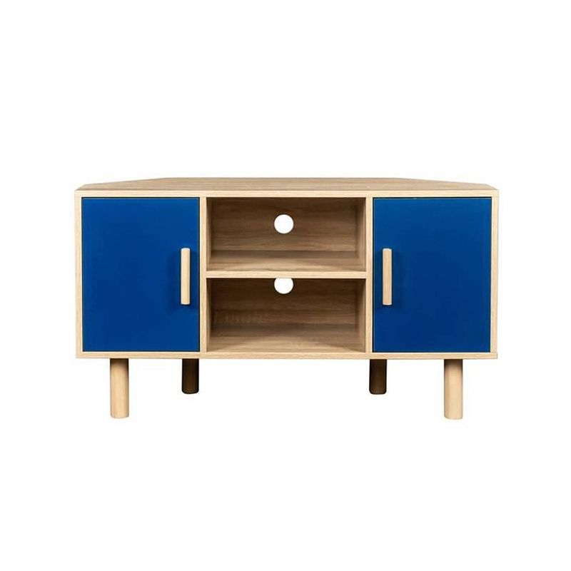 Foto van Lila corner tv cabinet - 2 deuren - blue melamine decor - massieve houten voeten - l90 x d35 x h55 cm