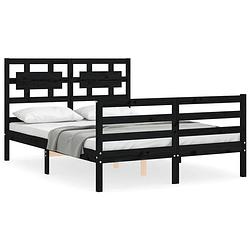 Foto van The living store bedframe massief grenenhout - bedframes - 195.5 x 125.5 x 100 cm - zwart