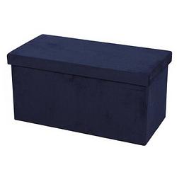 Foto van Hocker bank - poef xxl - opbergbox - donkerblauw - polyester/mdf - 76 x 38 x 38 cm - poefs