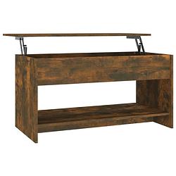 Foto van The living store salontafel gerookt eiken - bewerkt hout - 102x50x52.5 cm - opbergruimte - verstelbaar