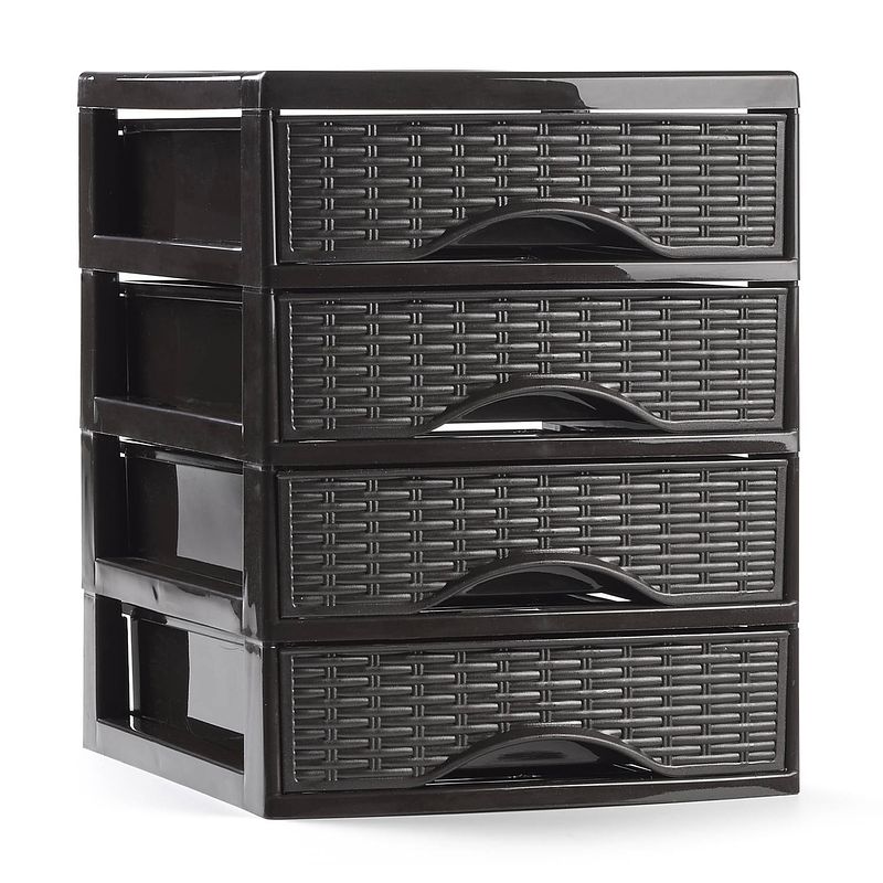 Foto van Plasticforte ladeblokje/bureau organizer met 4x lades - donkerbruin - l18 x b21 x h23 cm - ladeblok