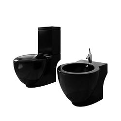 Foto van Vidaxl toilet- en bidetset staand keramiek zwart