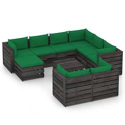 Foto van Vidaxl 10-delige loungeset met kussens grijs geïmpregneerd hout