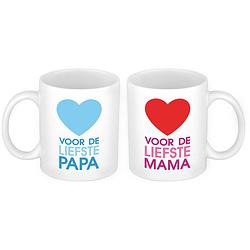 Foto van Hartje voor de liefst mama en papa mok - cadeau beker set voor papa en mama - feest mokken