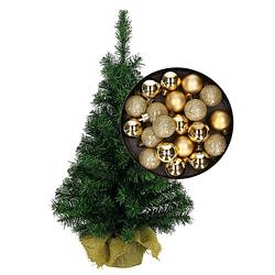 Foto van Mini kerstboom/kunst kerstboom h45 cm inclusief kerstballen goud - kunstkerstboom