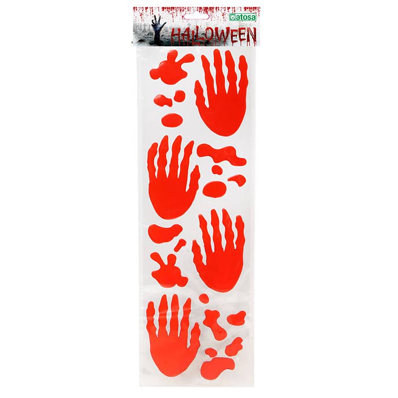 Foto van Horror/halloween raamsticker - bloederige handen en spetters - 46 x 13 cm - feestartikelen/versiering - feeststickers