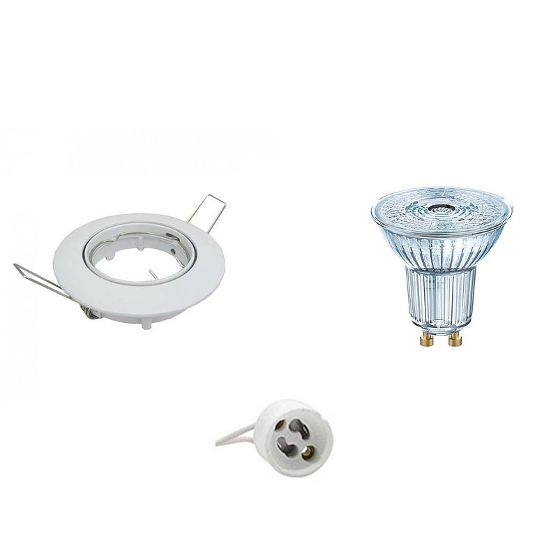 Foto van Led spot set - osram parathom par16 927 36d - gu10 fitting - dimbaar - inbouw rond - glans wit - 5.5w - warm wit 2700k -