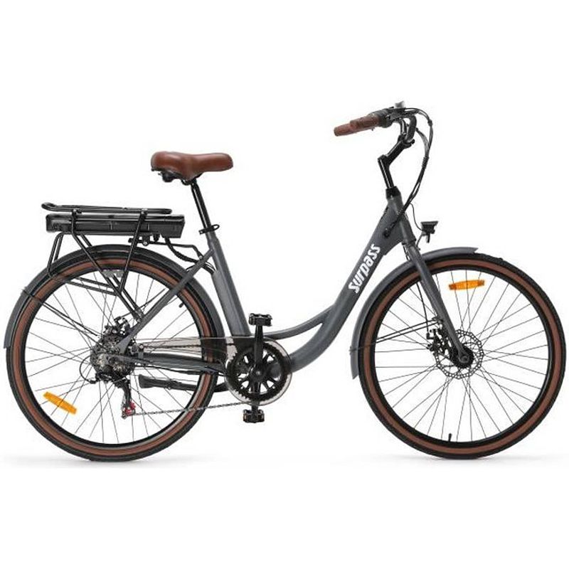 Foto van Surpass elektrische stadsfiets 26 's's (f264) - stalen frame - 6 versnellingen shimano - schijfremmen - 10 ah - grijs