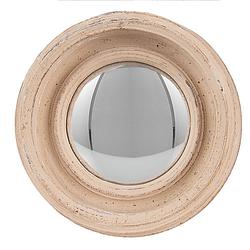 Foto van Haes deco - bolle ronde spiegel - beige - ø 16x4 cm - hout / glas - wandspiegel, spiegel rond, convex glas