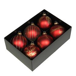 Foto van Othmar decorations luxe kerstballen - gedecoreerd - 6x - 8 cm - rood - kerstbal