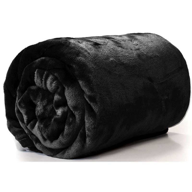 Foto van Unique living enzo fleece plaid - fleece polyester - 130x180 cm - black