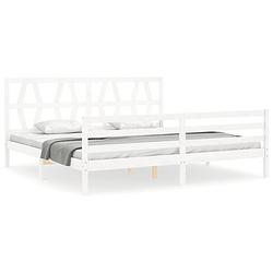 Foto van The living store bed massief grenenhouten - 205.5 x 205.5 x 100 cm - wit - matras niet inbegrepen