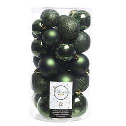 Foto van 30x kunststof kerstballen glanzend/mat/glitter donkergroen kerstboom versiering/decoratie - kerstbal