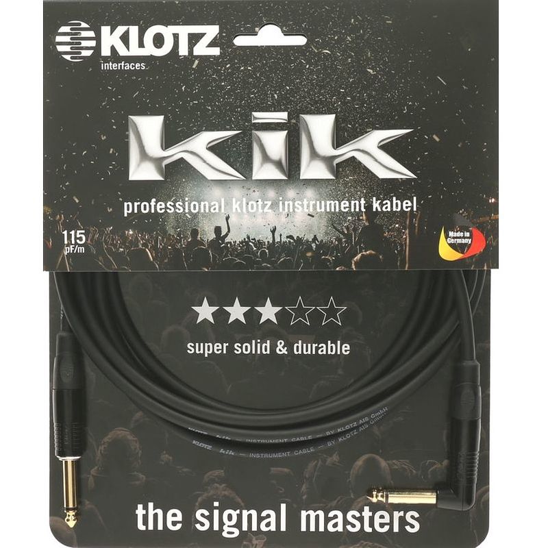 Foto van Klotz kikkg3.0prsw instrumentkabel 6.35mm 2p verguld 3 meter recht-haaks