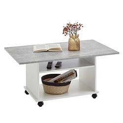 Foto van Fmd salontafel met wieltjes betongrijs en wit