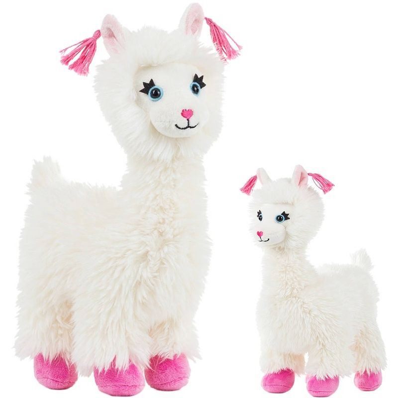 Foto van 2x witte alpacas/lamas knuffels 22 en 36 cm knuffeldieren - knuffel boederijdieren