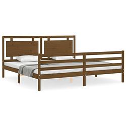 Foto van The living store bedframe - grenenhout - multiplex lattenbodem - 205.5 x 185.5 cm - honingbruin