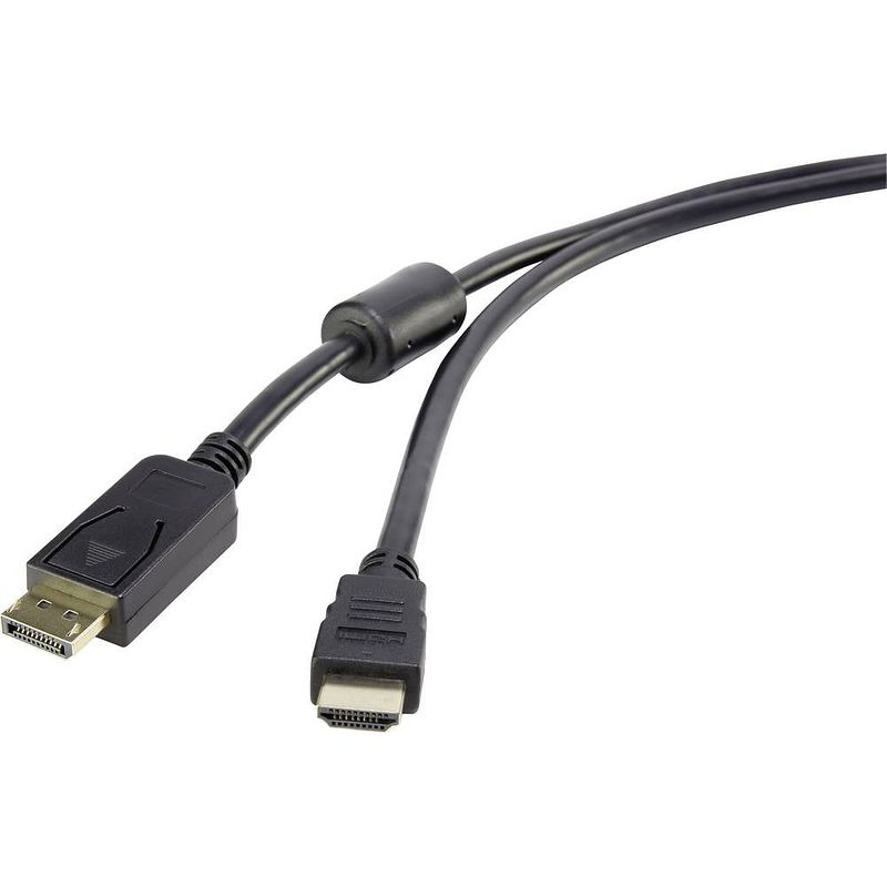 Foto van Renkforce displayport / hdmi adapterkabel displayport stekker, hdmi-a stekker 1.00 m zwart rf-3301522 met ferrietkern, vergulde steekcontacten displayport-kabel