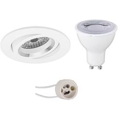 Foto van Led spot set - pragmi aerony pro - gu10 fitting - dimbaar - inbouw rond - mat wit - 6w - helder/koud wit 6400k -