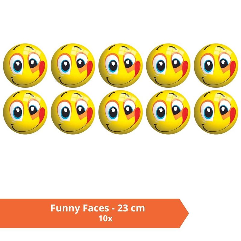 Foto van Bal - voordeelverpakking - funny faces - 23 cm - 10 stuks