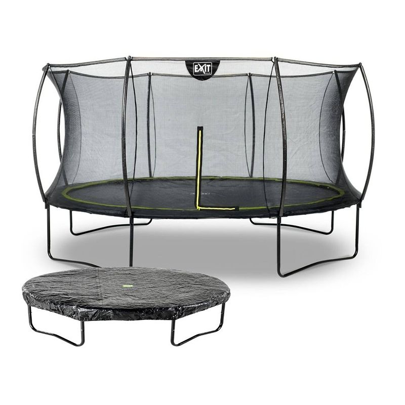 Foto van Exit - trampoline met veiligheidsnet en afdekhoes - op poten - silhouette - rond - ø427cm - zwart