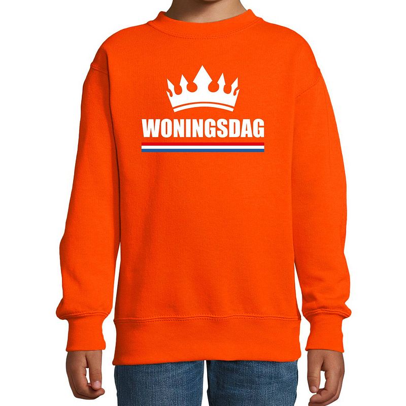 Foto van Woningsdag sweaters / trui voor thuisblijvers tijdens koningsdag oranje kinderen 96/104 (3-4 jaar) - feesttruien