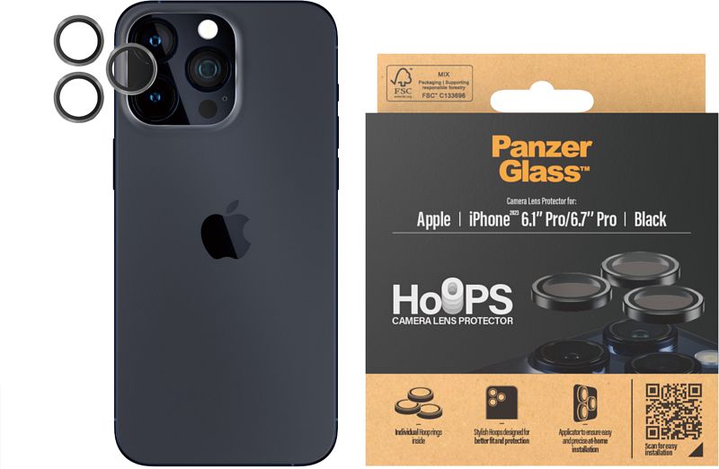 Foto van Panzerglass hoops apple iphone 15 pro/15 pro max camera lens protector glas