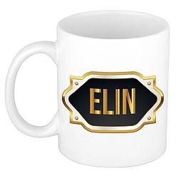 Foto van Naam cadeau mok / beker elin met gouden embleem 300 ml - naam mokken