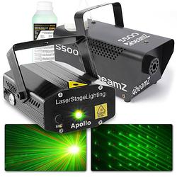 Foto van Disco set - beamz metalen 500w rookmachine met rood/groene laser