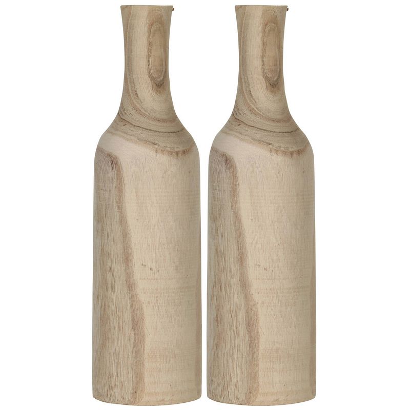 Foto van 2x decoratie fles vaas/vazen van hout 47 x 14 cm bruin - vazen