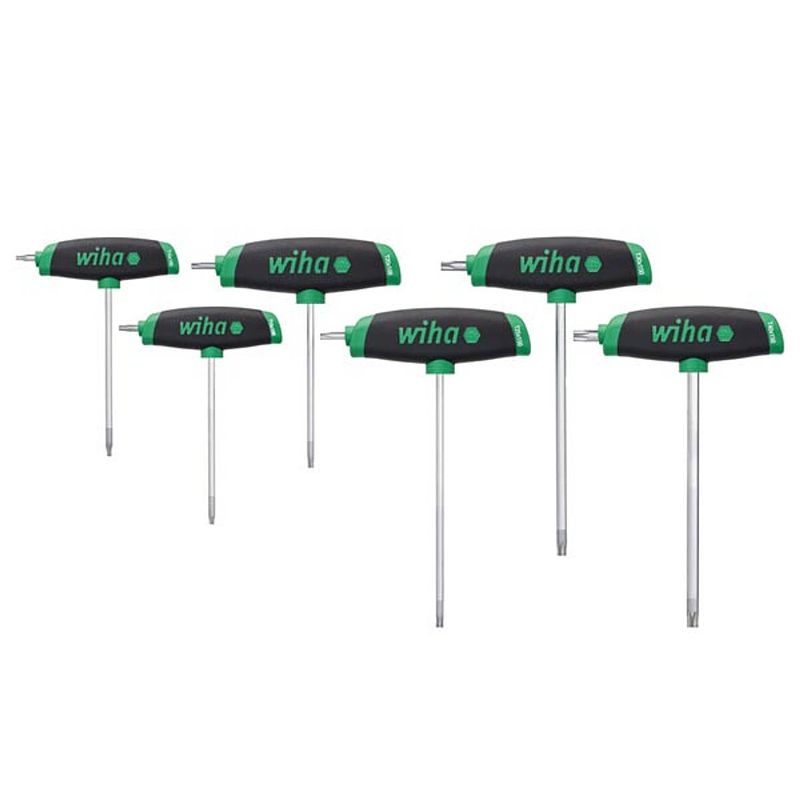 Foto van Wiha l-sleutel met t-greep set comfortgrip torx® met zijaandrijving, mat verchroomd 6-delig (45622)