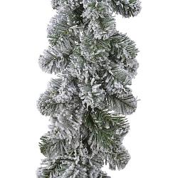 Foto van 1x groene dennen guirlandes / dennenslingers met sneeuw 270 x 30 cm - kerstslingers / dennen slingers