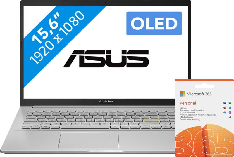 Foto van Asus vivobook 15 oled k513ea-l11387w + 1 jaar office 365 personal