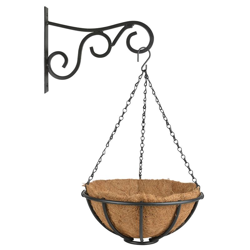 Foto van Hanging basket 30 cm met muurhaak - metaal - complete hangmand set - plantenbakken