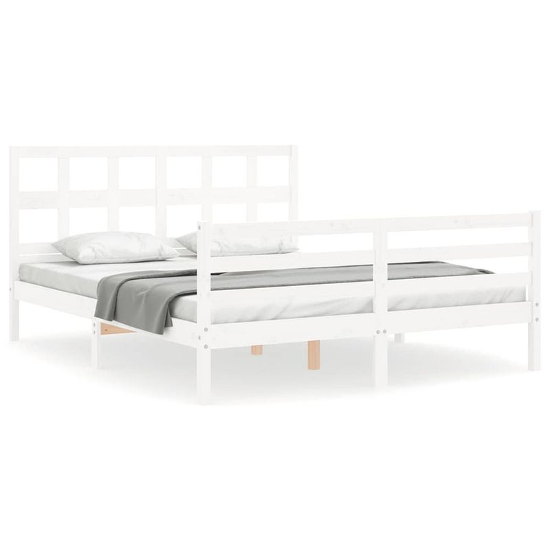 Foto van The living store bedframe grenenhout - wit - 205.5 x 165.5 x 100 cm - multiplex lattenbodem