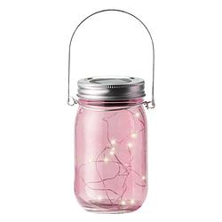 Foto van Solar lamp pot met deksel roze glas 14 cm - lantaarns