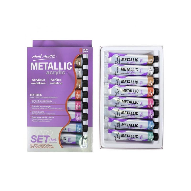 Foto van Mont marte® 8-delige metallic acrylverf introductie set 18ml