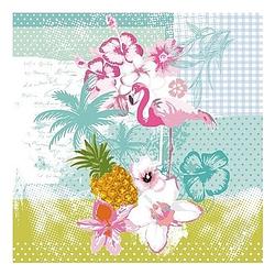 Foto van 20x flamingo tropische thema servetten 33 x 33 cm - papieren servetten - servetjes tropische vogel print -