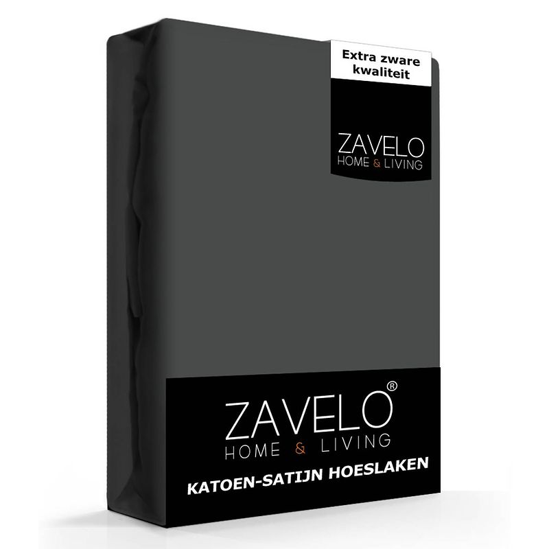 Foto van Zavelo katoen - hoeslaken katoen satijn antraciet - zijdezacht - extra hoog-lits-jumeaux (180x200 cm)