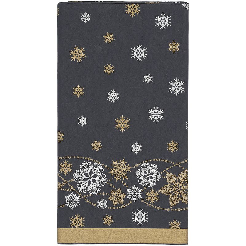 Foto van Kerst thema tafellaken/tafelkleed zwart met sneeuwvlokken 138 x 220 cm - tafellakens