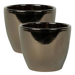 Foto van 2x stuks plantenpot/bloempot in een strakke scandinavische look goud dia 15 cm en hoogte 12 cm - plantenpotten