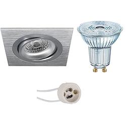 Foto van Led spot set - osram parathom par16 930 36d - pragmi borny pro - gu10 fitting - dimbaar - inbouw vierkant - mat zilver -