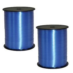 Foto van 2x rollen cadeaulint/sierlint in de kleur blauw 5 mm x 500 meter - cadeaulinten