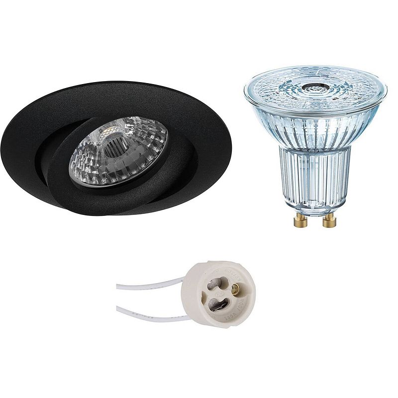 Foto van Led spot set - osram parathom par16 940 36d - pragmi uranio pro - gu10 fitting - dimbaar - inbouw rond - mat zwart -