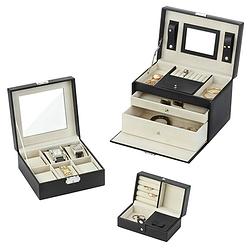 Foto van Treasury bijouterie sieradendoos set 3-dlg - opbergbox sieraden - zwart