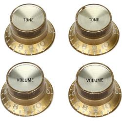 Foto van Gibson top hat knobs gold metal insert aged gold potmeterknoppen voor gitaar (set van 4)
