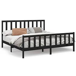 Foto van The living store bedframe - massief grenenhout - 205.5 x 186 x 69.5 cm - zwart