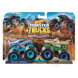 Foto van Hot wheels monster trucks 1:64 2 pack mega wrex vs leopard shark auto