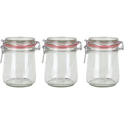 Foto van 3x glazen confituren pot/weckpot 720 ml met beugelsluiting en rubberen ring - weckpotten