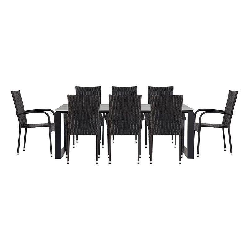 Foto van Martinus tuinmeubelset tafel met 8 tanz stoelen.